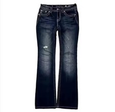 NEU: Jeans Hose. Gr. L (M) Gothic Kreuz Diamanten Retro Miss Me Boot Cut Jeans