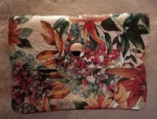 Portemonnaie Geldbörse  Geldbeutel Echt Leder Blumen metallic bunt ITALY   klein