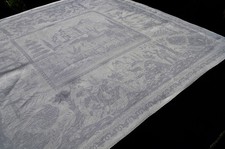 Antike museale Mitteldecke/Serviette 78 x 77 Bildweberei mit Schloß & Jagdmotive