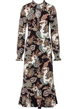 Neu Jerseykleid mit Smock-Details Gr. 40/42 Schwarz Paisley Langarm Midikleid