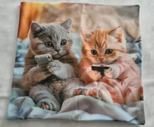 Kissenbezug   Deko-Kissen  Katzen-Paar mit Handy  45 x 45 cm**
