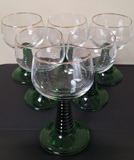 Vintage 60er Jahre 6er Set Luminarc France Römer grüne Weingläser 4,5" hoch
