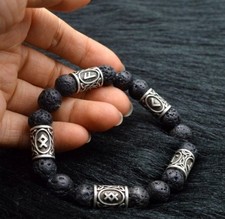 Nordisch Viking Rune Armband Lava Stein Perle Armkette Rune Wikinger DIY Set