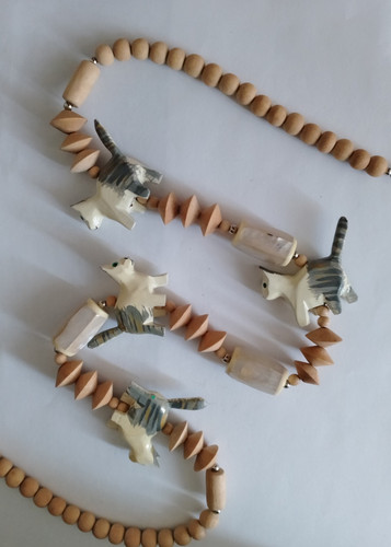 Halskette collier holz katzen - halskette,