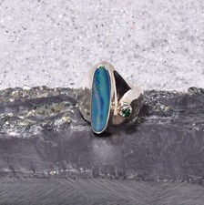 Opal Ring, 925er Silber, Edelsteinring (22213), Dublette, mit Turmalin