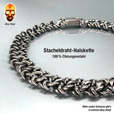 20 mm Stacheldraht Halskette - Edelstahl Panzerkette Herren Biker Skull breite