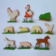 10 Flachfiguren Tiere Mädchen Bauernhof Holz DDR Spielzeug Erzgebirge Rossweiner