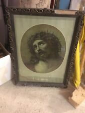 altes Heiligenbild aus Holz Rahmen Wandbild Bild Glas Jesus