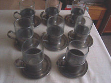 8 Teegläser in uralter antiker Zinnhalterung + 8 Unterteller verschieden gepunzt