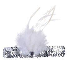 silberner Charleston Kopfschmuck mit Federn + Pailletten 20er Jahre