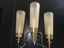 echte VINTAGE WANDLEUCHTE 3-armig mit satiniertem Glas H:26cm B:30cm Zugschalter