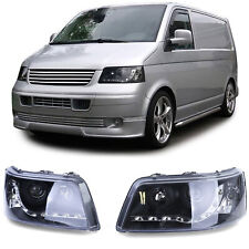 Scheinwerfer mit LED Tagfahrlicht Optik Schwarz für VW Transporter Bus T5 03-09