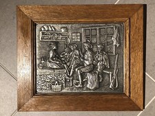 Wandbild Zinn mit Holzrahmen "Jäger in Stube" 40 cm x 33,5 cm