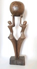 Vintage handgeschnitzte Holz Teak? Abstrakte Skulptur Mann Frau Globus 22 Zoll