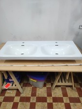 Vigour Derby  Doppelwaschtisch Waschbecken 120x48cm Weiß Pflege Plus 05121200001