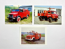 AK 3 Postkarten Historische Feuerwehren / Einsatzfahrzeuge Unimog Borgward 1985