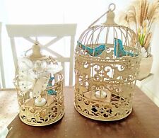 2x Deko Vogel Käfig Kerzenhalter Unikat Creme Antik Weiß Shabby Chic Landhaus 