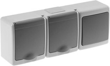 Schalter und 2-fach Steckdose mit Klappdeckel Aufputz IP44 grau Feuchtraum