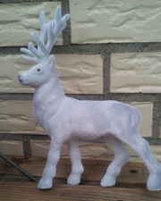 Hirsch Reh Figur Flock Poly 21cm Landhaus Deko Grau Weihnachten Hirschfigur