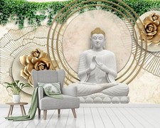 3D Buddha Statue Blume Q9879 Tapete Wandgemälde Fototapete Selbstklebend Kay