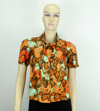 50er true vintage BLUSE damenbluse taft großes blumenmuster gr. S (34/36)