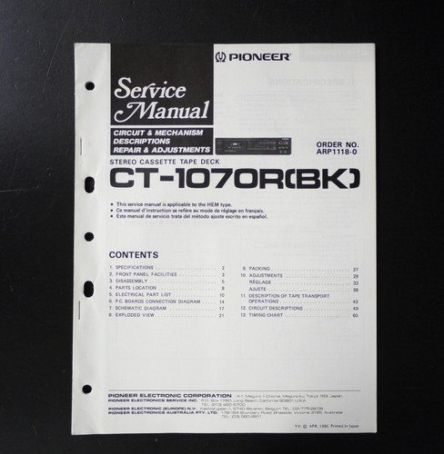 Original pioneer 1070r - original, ct-1070r