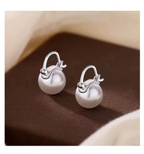 Creolen mit Anhänger Perle Silber 925  Damen Ohrringe 11mm