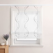 Raffrollo Weiß RaffgardineN mit Klettband Gardinen Küche Bändchenrollo Modern