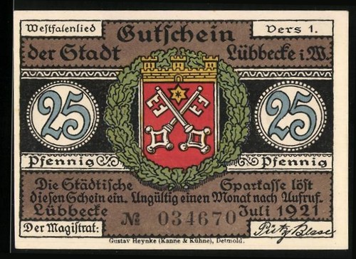 Notgeld lübbecke 1921 25 - 1921,,