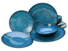 CreaTable Capri Blau Tellerset 12-tlg Steinzeug