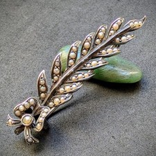 Victorian Brosche min 750 Silber Perle alt antik c. 1890 S