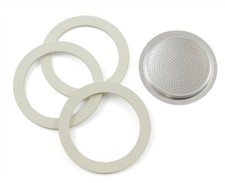 Bialetti Set aus 3 Dichtungsringen + 1 Filtersieb für Aluminium Espressokocher