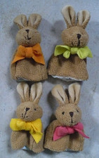 4x Häschen Eierwärmer, Osterhase aus Plüsch mit Schleife, 13 cm, Tisch-Deko