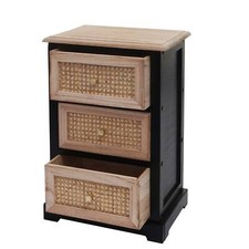 B-Ware Kommode MCW-K87, Schrank, Holz Rattan 63x40x28cm, schwarz, naturfarben