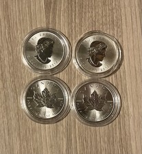 4 Stüch x 1Oz Silbermünzen 5 Dollar Kanada Maple Leaf 9999 Feinsilber, 2015 