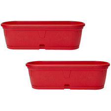 2x Pflanzkübel Blumenkasten Blumentopf Blumenkübel länglich wetterfest 50 cm rot