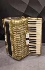 Akkordeon Hutschfeld Gold Perlmutt mit Koffer und Riemen Vintage