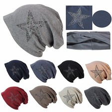 Glamexx24Klassische Slouch Unisex Long Beanie Muetze mit StrassStern Applikation