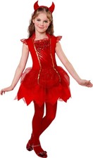 Kinder Teufel Kostüm & Hörner / Halloween Karneval Teufelin Mädchen Kleid Kostüm