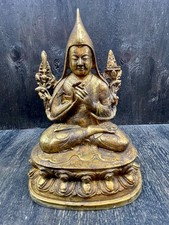 alte nepalesische Tsongkhapa Buddha Statue  Bronze Signatur Nepal restvergoldet