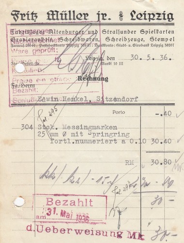 Leipzig rechnung 1936 - rechnung, fritz