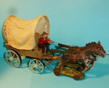 Plastinol Planwagen Kutscher und Pferde aus Masse zu Elastolin 7 cm
