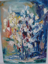 Abstrakte Kunst -  farbenfroher Blumenstrauß in Vase - sign "Jos" 50x70 cm ag678