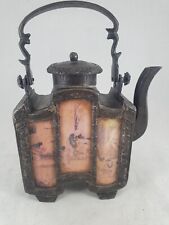 Alte Teekanne Gusseisen Zinn chinesische handbemalt mit Glasplatte