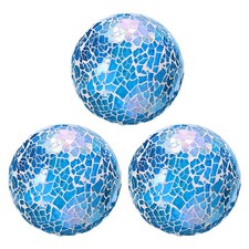 3 Stück Dekorative Glasbälle 8cm Mosaik Glas Kugel Sphere, Blau Glitze