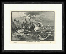 Schiffbruch der Santa Maria Holzstich Meer Segelschiff Sturm  Faksimile_E 1806