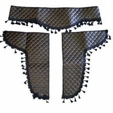 3 Teile Schwarz Eco Leder Vorhänge mit Gelb Stitches für Scania DAF Mann Lkw