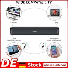 USB Lautsprecher Stereo Soundbar Subwoofer Musikbox für 6W PC Computer Desktops
