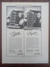 Opel Kadett, Olympia, Werbung advert pubblicità, 1938