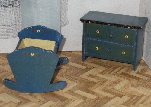Alte puppen wiege mit kommode - puppen,